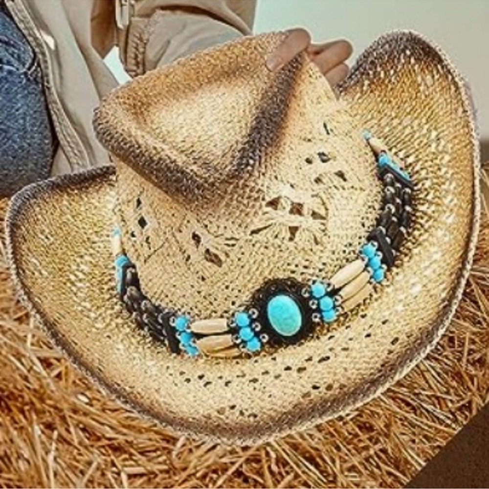 Awesome Boho Chic Turquoise Embellished Cowgirl Hat NWT